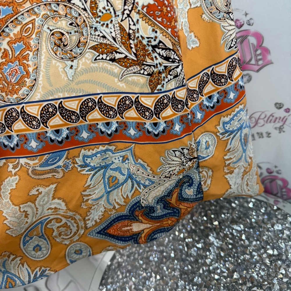 Lila rose dress flowy ornate orange blue white Paisley Print Sleeveless Dress - Picture 4 of 11